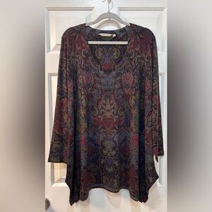 Soft Surroundings Romantic Renaissance Tunic Top Sz XL Dark Floral Asymmetrical